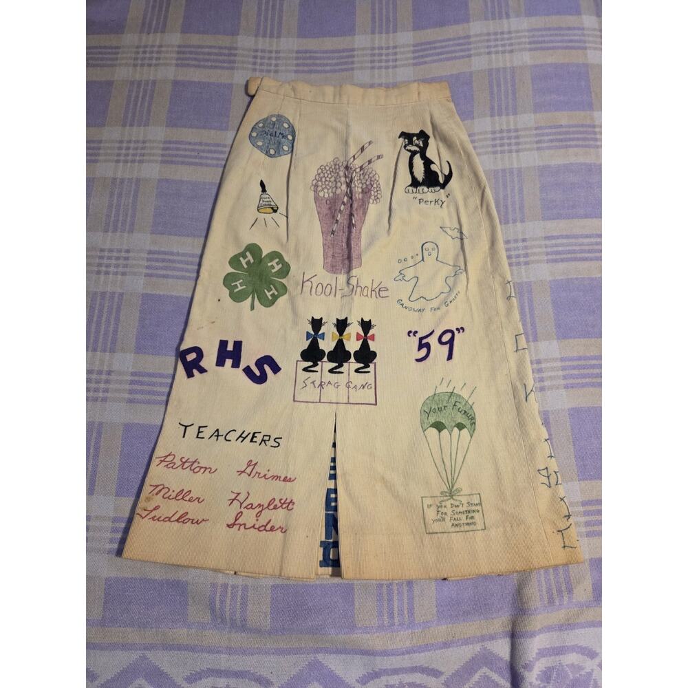 Vintage 1959 Senior Cord Skirt And Jacket Set Hand Drawn High School 50s 60s - Picture 2 of 16